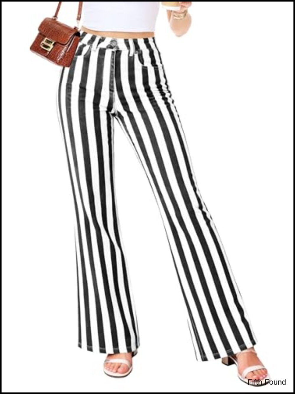 Womens High Waisted Striped Flare Jeans Stretch Bell Bottom Denim Pants